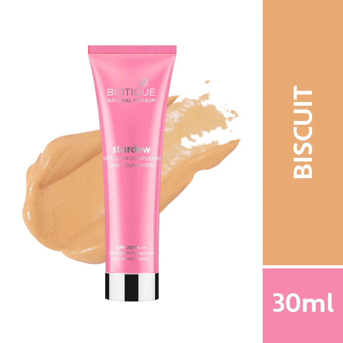 Biotique Natural Makeup Stardew Insta Glow Foundation, Biscuit, 30ml