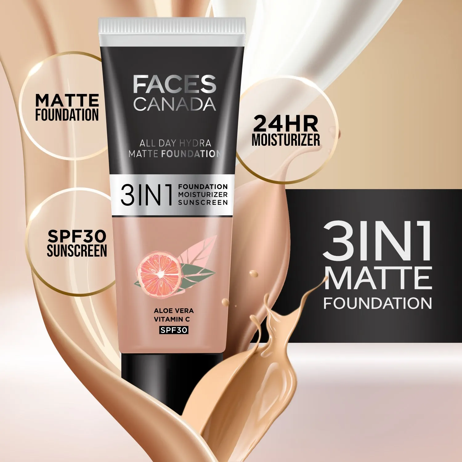 FACES CANADA All Day Hydra Matte Foundation Honey Beige 031 15ml