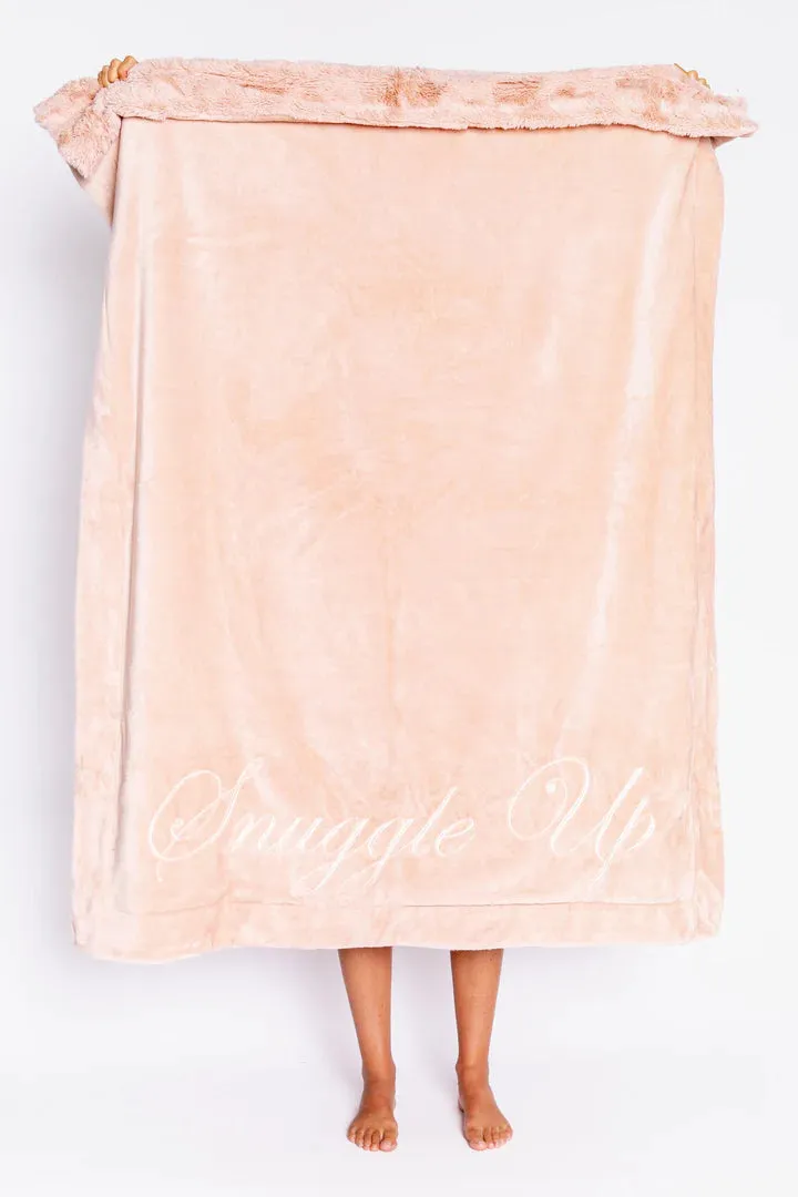 Luxe Plush Embroidered Blanket in Blush