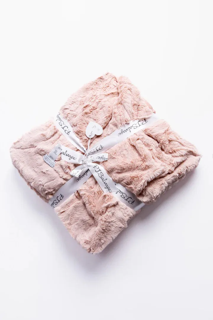 Luxe Plush Embroidered Blanket in Blush