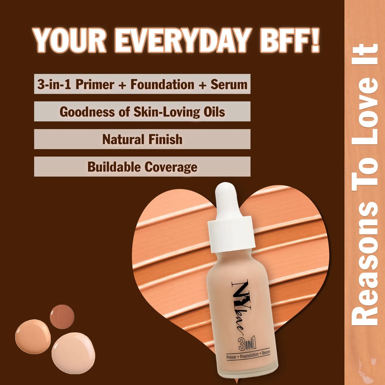 NY Bae 3 in 1  Primer   Foundation   Serum  - Cool Cashew 04 (30 ml) | Fair | Cool Undertone | Natural Finish | Medium Coverage