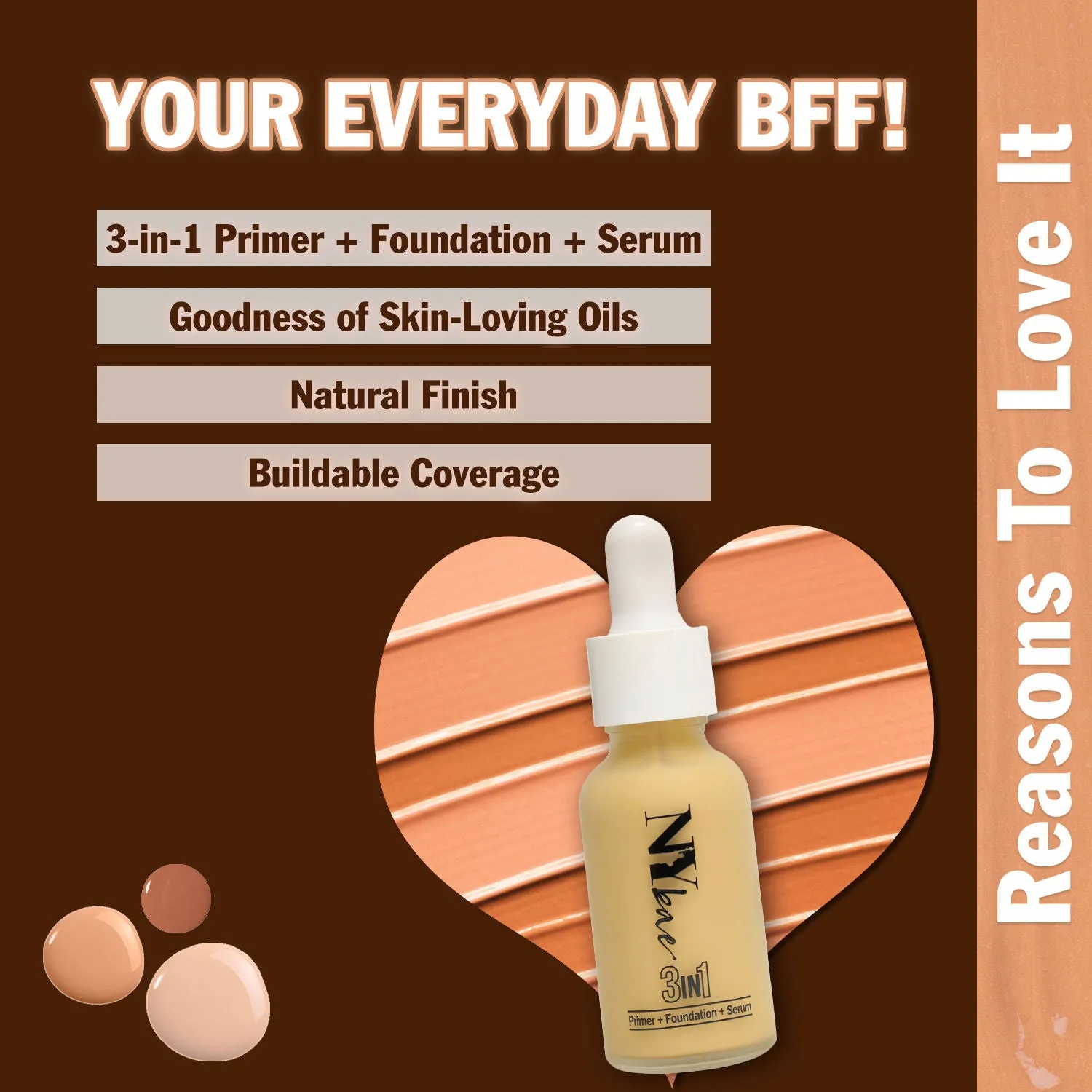 NY Bae 3 in 1 Primer   Foundation   Serum - Warm Vanilla 01 (30 ml) | Very Fair | Warm Undertone | Natural Finish | Medium Coverage